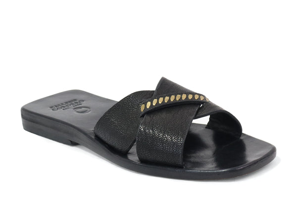 calleen cordero Maya Sandal Black Leather w/ Brass Art