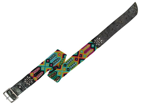 Calleen Cordero Metira 1.75" Woven Belt Black El Paso W/ Nickel Art