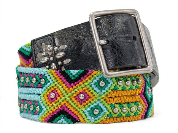 calleen cordero Metira 1.75" Woven Belt Black El Paso w/ Nickel Art