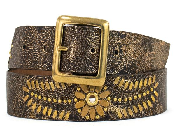 Calleen Cordero Mexico 1.5" Belt Saddle Tan W/ Brass Art