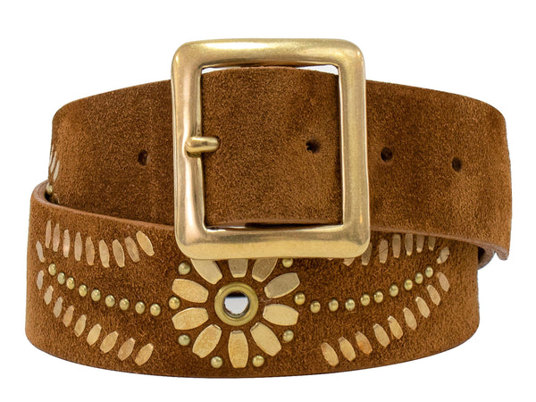 Calleen Cordero Mexico 1.5" Belt Saddle Tan W/ Brass Art