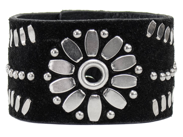 Calleen Cordero Mexico 1.5" Bracelet Black Leather W/ Nickel & Brass Art