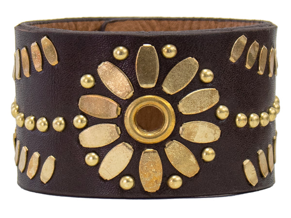 calleen cordero Mexico 1.5" Bracelet Black Leather w/ Nickel & Brass Art