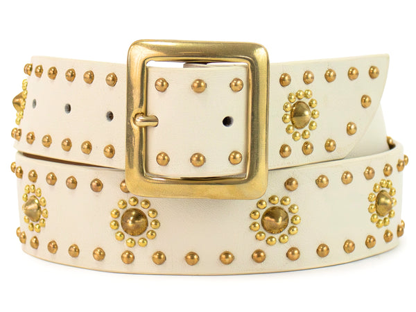calleen cordero Miel 1.5" Belt White Milano w/ Brass Art