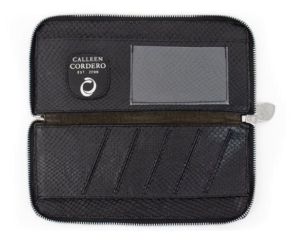 Calleen Cordero Mila Fresca Wallet Black Lizard W/ Nickel Art