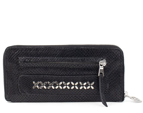Calleen Cordero Mila Fresca Wallet Black Lizard W/ Nickel Art