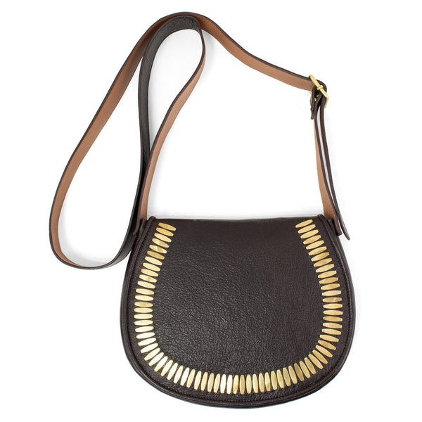 Calleen Cordero Mini Cleo Messenger Black Leather W/ Nickel Art