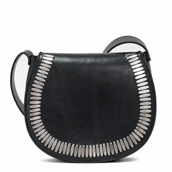 calleen cordero Mini Cleo Messenger Black Leather w/ Nickel Art