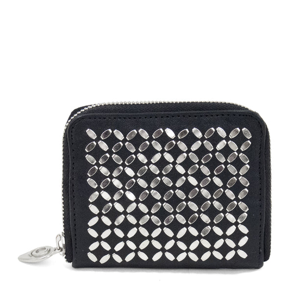 calleen cordero Mini Fresca Wallet Black Leather w/ Nickel Art