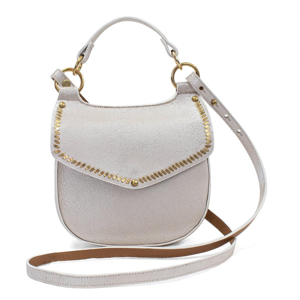 Calleen Cordero Mini Luz Convertible Belt Bag White Pearl Cracked W/ Brass Art
