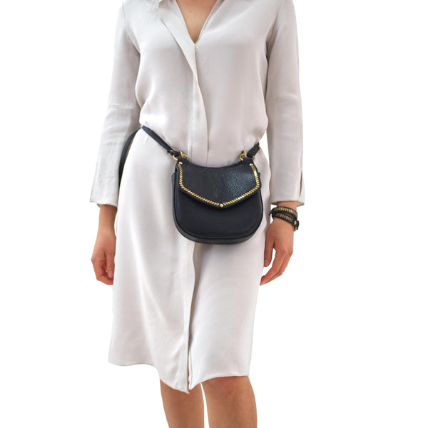 Calleen Cordero Mini Luz Convertible Belt Bag White Pearl Cracked W/ Brass Art