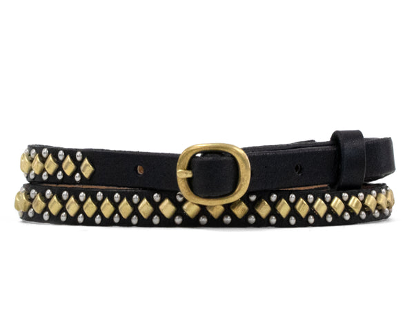 calleen cordero Mini Rolexa .5" Belt Black Belmont w/ Brass & Nickel Art