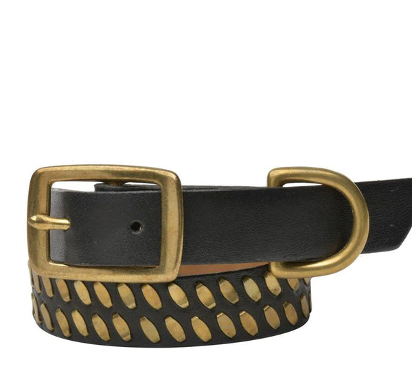 Calleen Cordero Mora 15" Dog Collars Black Leather W/ Nickel Art