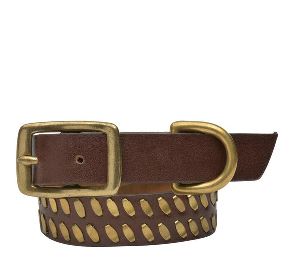 Calleen Cordero Mora 15" Dog Collars Black Leather W/ Nickel Art