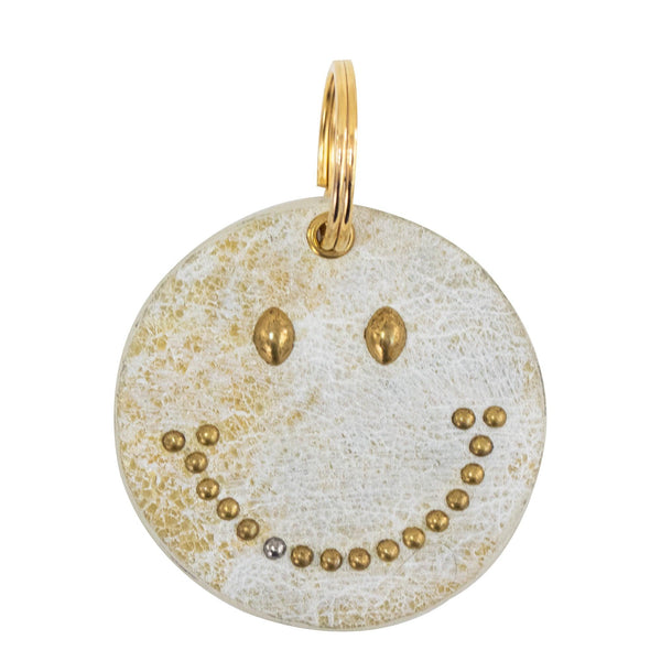 calleen cordero Mr. Smiley Keychain White El Paso w/ Brass Art