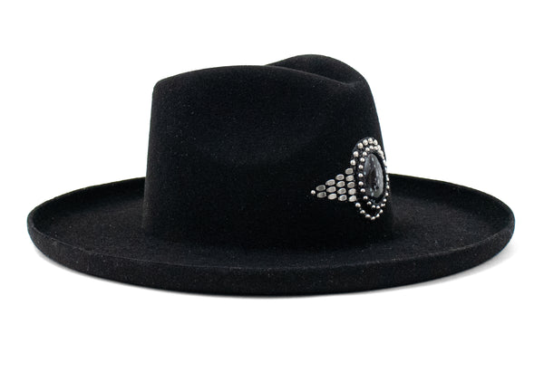 Calleen Cordero Mystic Rocal Hat Black Wool W/ Nickel Art