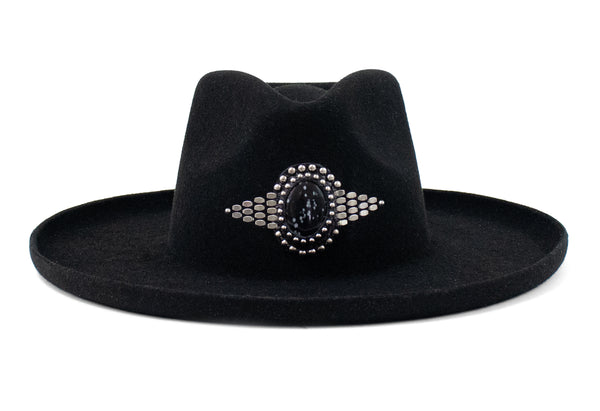 calleen cordero Mystic Rocal Hat Black Wool w/ Nickel Art