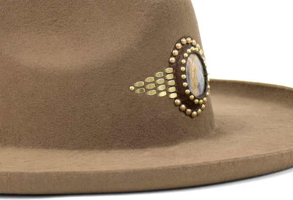 Calleen Cordero Mystic Rocal Hat Tan Wool W/ Brass Art