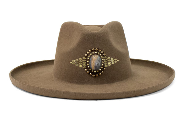 calleen cordero Mystic Rocal Hat Tan Wool w/ Brass Art