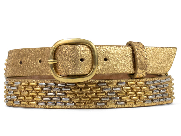 calleen cordero New Snake 1" Belt Paris Oro w/ Brass & Nickel Art