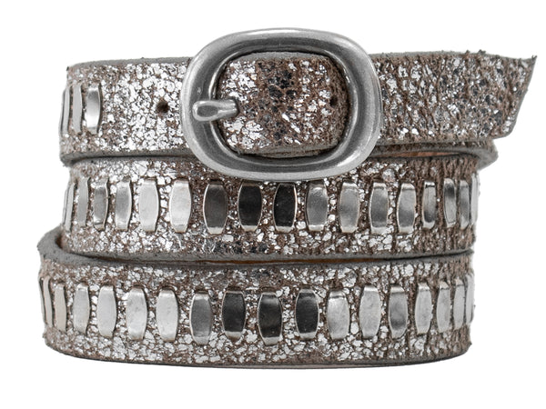 Calleen Cordero Nita .5" Triple Wrap Bracelet Silver Sheen W/ Nickel Art
