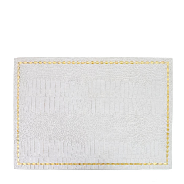 Calleen Cordero Nita Decorative Matt (15" X 22") White Croco W/ Brass Art