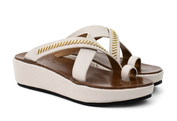 Calleen Cordero Nova Solara Platform White Nappa W/ Brass Art