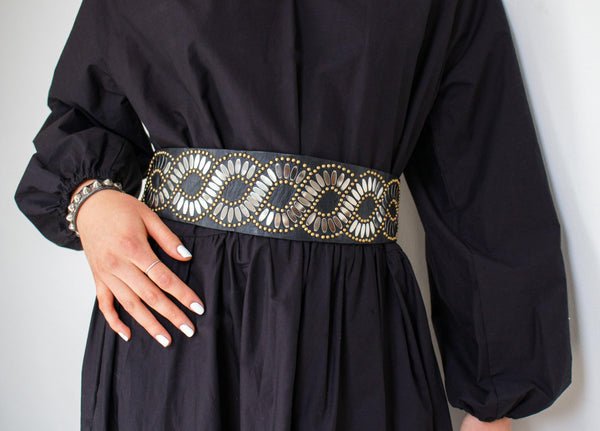 Calleen Cordero Ola Waist Belt Black Aniv W/ Brass & Nickel Art