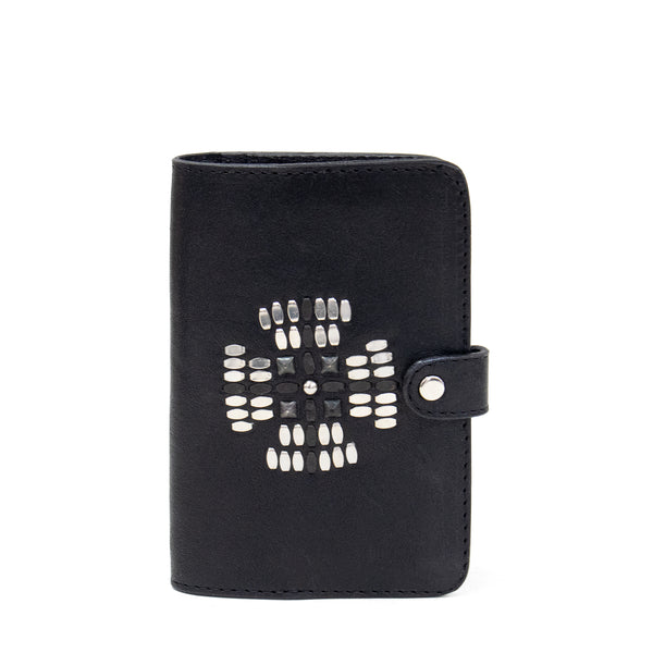 Calleen Cordero Passport Holder/Wallet Black Belmont W/ Brass & Nickel Art
