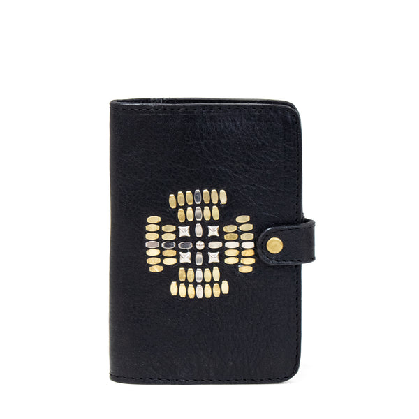 calleen cordero Passport Holder/Wallet Black Belmont w/ Brass & Nickel Art
