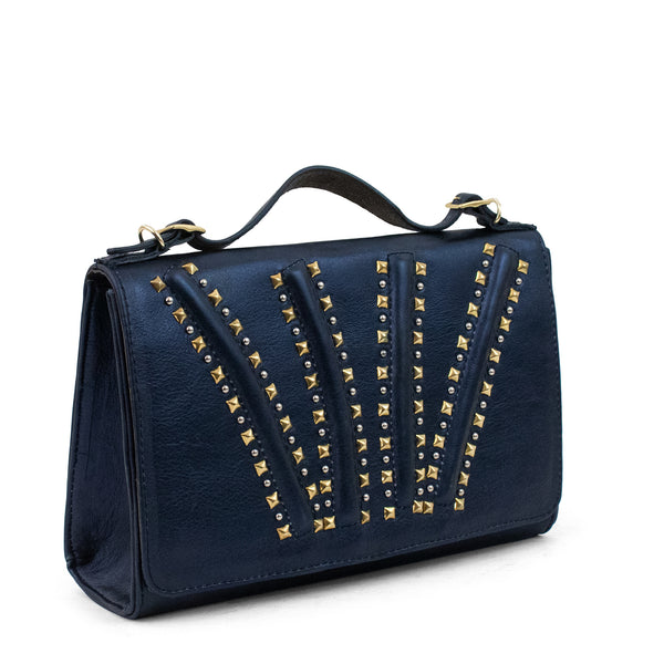 Calleen Cordero Pax Messenger Navy Metallic W/ Brass & Nickel Art