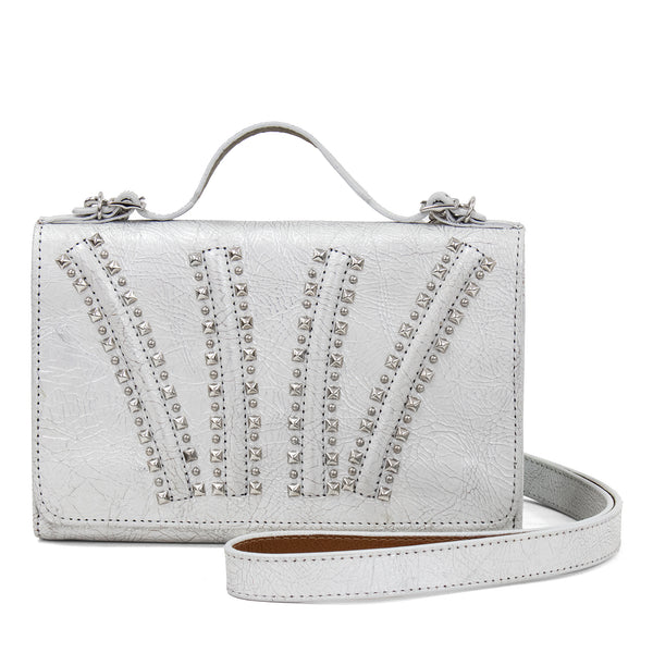 Calleen Cordero Pax Messenger Navy Metallic W/ Brass & Nickel Art