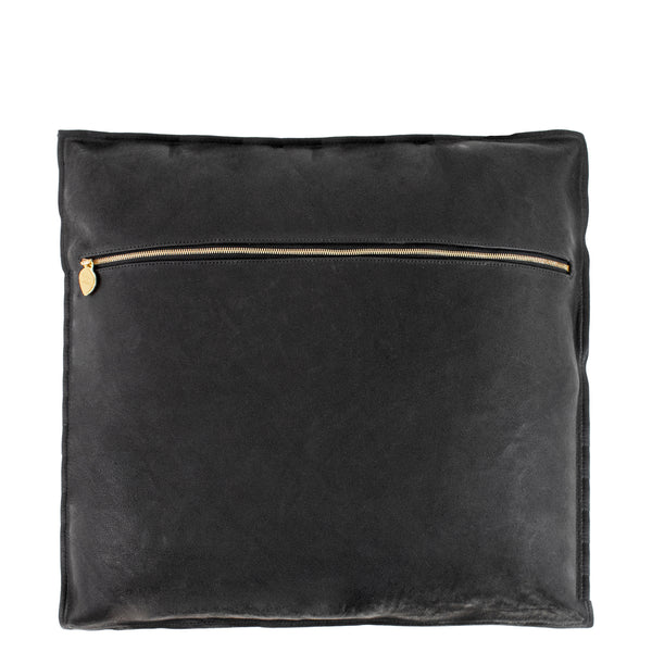 Calleen Cordero Peace Pillow (Includes Pillow Insert) 20" X 20" Black Leather W/ Nickel & Brass