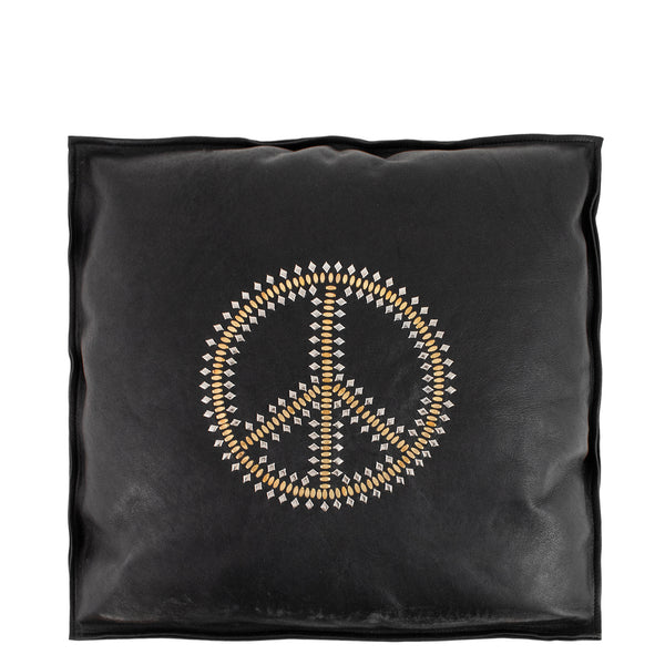 calleen cordero Peace Pillow (Includes pillow insert) 20" x 20" Black Leather w/ Nickel & Brass