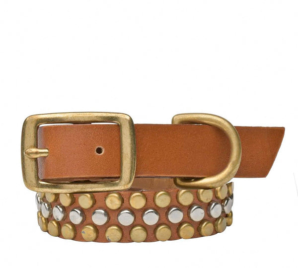 Calleen Cordero Pera 15" Dog Collars White Cracked Leather W/ Brass Art