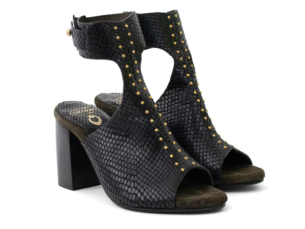 Calleen Cordero Pia A80 200's Heel Black Lizard W/ Brass Art