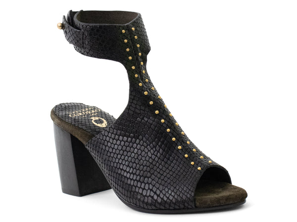 calleen cordero Pia A80 200's Heel Black Lizard w/ Brass Art