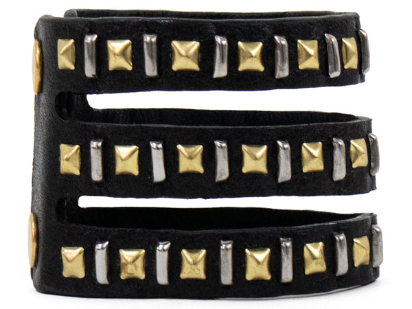 Calleen Cordero Pita 3" Bracelet Black Leather W/ Nickel Art