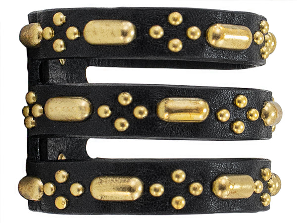 calleen cordero Pita Mora 3" Bracelet Black Leather w/ Brass Art