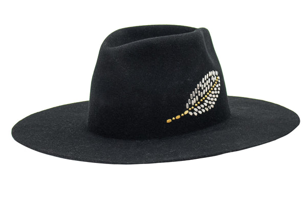 calleen cordero Pluma Hat Black Wool w/ Nickel & Brass