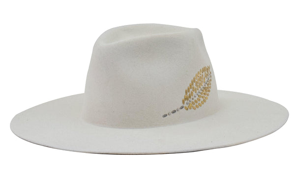 calleen cordero Pluma Hat White Wool w/ Nickel & Brass