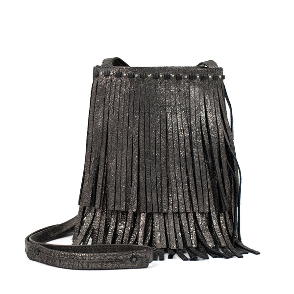 Calleen Cordero Pom Pom Fringe Messenger Rose Gold Hudson W/ Brass & Nickel Art