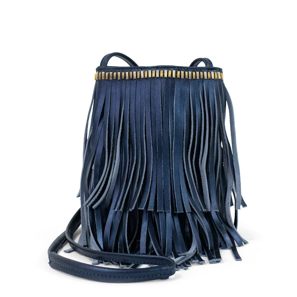 Calleen Cordero Pom Pom NN Fringe Messenger Aqua Rust W/ Brass & Nickel Art