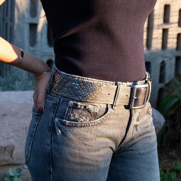 Calleen Cordero Python 1.75" Belt Light Neo Gold W/ Brass & Nickel Art