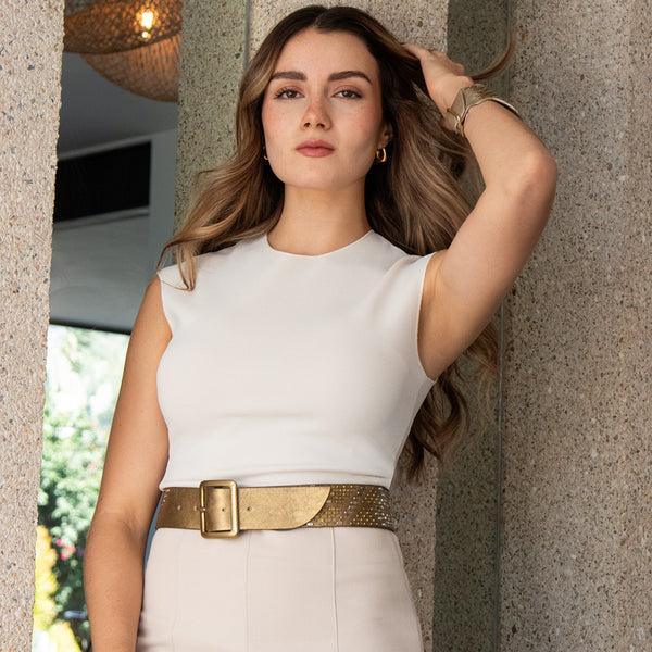 Calleen Cordero Python 1.75" Belt Light Neo Gold W/ Brass & Nickel Art