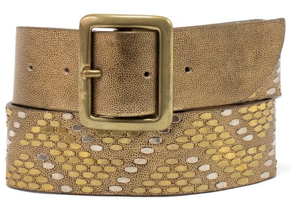 calleen cordero Python 1.75" Belt Light Neo Gold w/ Brass & Nickel Art