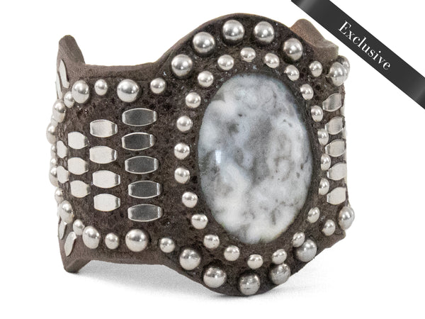 calleen cordero Reina Semi-precious Crazy Lace Stone Bracelet Grey Python w/ Nickel Art