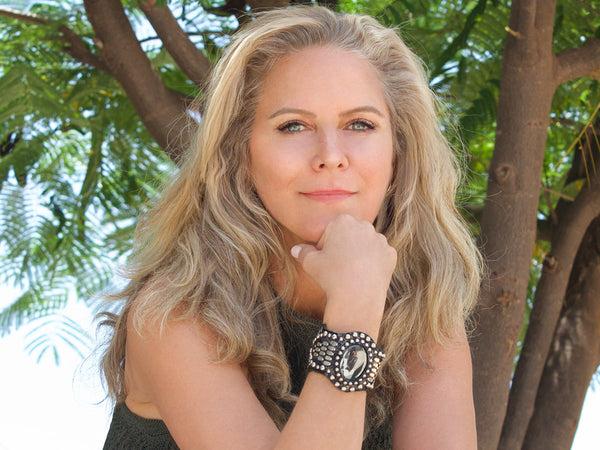 Calleen Cordero Reina Semi-precious Hematite Stone Bracelet Black Silver Linen W/ Nickel Art