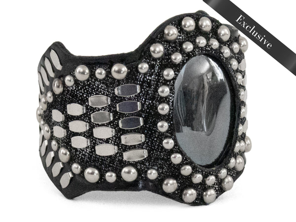 calleen cordero Reina Semi-precious Hematite Stone Bracelet Black Silver Linen w/ Nickel Art