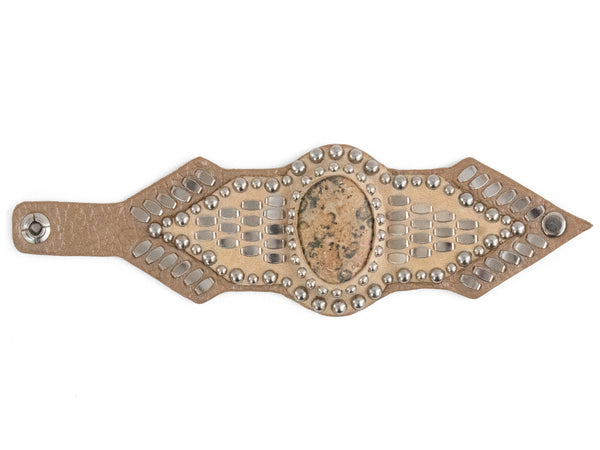 Calleen Cordero Reina Semi-precious Leopard Skin Stone Bracelet Champagne W/ Nickel Art